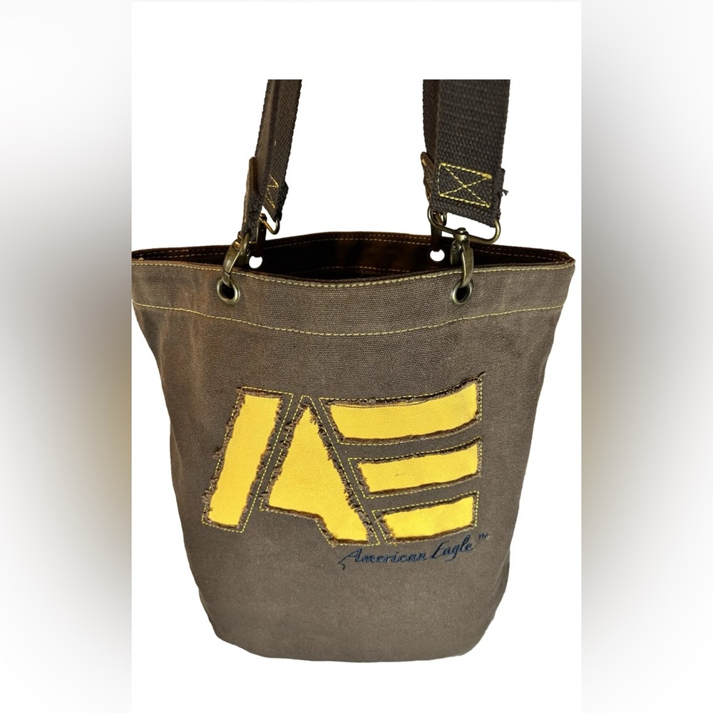 Embroidered American Eagle Brown Canvas Tote Bag 100% Cotton 13”x14”